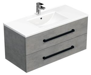 Fürdőszobaszekrény fekete fogantyúval és mosdókagylóval SAT Cube Way 100x53x46 cm betonszőnyeg CUBE46C1002BEMOD