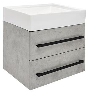 Fürdőszobaszekrény mosdókagylóval és fekete fogantyúval SAT Cube Way 60x53x46 cm betonszőnyeg CUBE46C602BESATCW