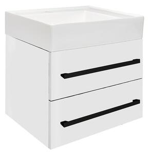 Fürdőszobaszekrény mosdókagylóval és fekete fogantyúval SAT Cube Way 60x53x46 cm fehér fényes CUBE46C602BISATCW