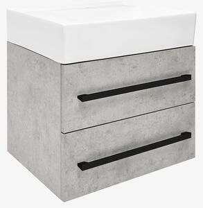 Fürdőszobaszekrény mosdókagylóval és fekete fogantyúval SAT Cube Way 60x53x46 cm matt beton CUBE46C602BESATCWL