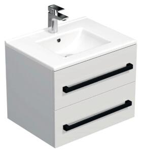 Fürdőszobaszekrény fekete fogantyúval és mosdókagylóval SAT Cube Way 60x53x46 cm fehér fényes CUBE46C602BIMOD