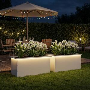 Led-es kerti virágláda 2 db Fehér 50 x 100 x 48 cm Acél
