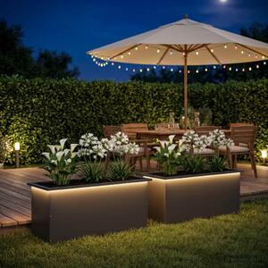 Led-es kerti virágláda 2 db Fekete 40 x 100 x 40 cm Acél