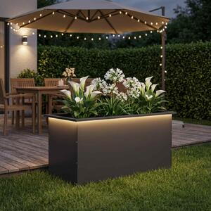 Led-es kerti virágláda Fekete 50 x 100 x 48 cm Acél