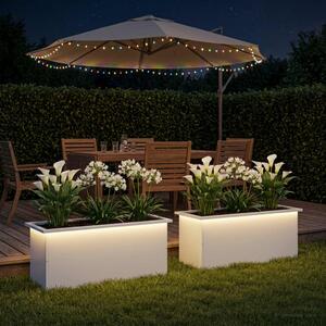 Led-es kerti virágláda 2 db Fehér 40 x 100 x 40 cm Acél
