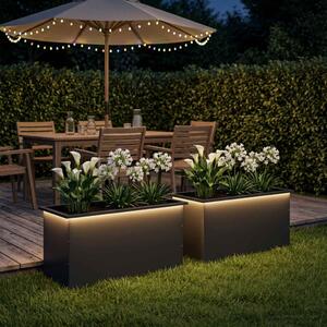 Led-es kerti virágláda 2 db Fekete 50 x 100 x 48 cm Acél