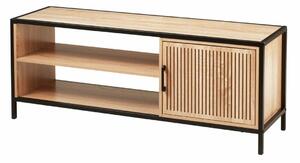 Fiókos Komód fém vázzal és MDF polcokkal, modern ipari formatervezés, 116x33x45 cm, fekete