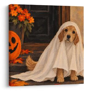 Kép halloweeni kutya lepedő alatt
