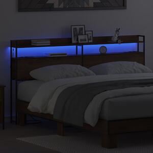 VidaXL Fejtámla LED -es lámpákkal polcokkal barna tölgy 200 cm Faanyag