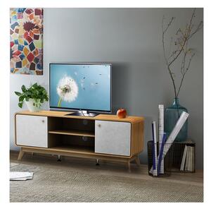 Fehér-natúr színű TV-állvány tölgyfa dekorral 140x53 cm Caitlin – Støraa