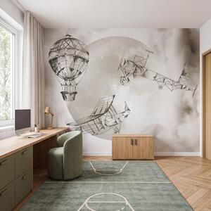 Fotótapéta Repülőgépek és egy léggömb rajza, Designer fali fotótapéta, Népszerű fotótapéta, w04085v1 - Tapeko.hu
