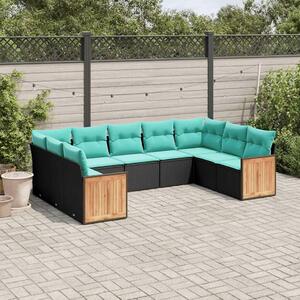 VidaXL 9 db fekete polyrattan kerti kanapégarnitúra párnákkal