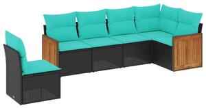 VidaXL 6 db fekete polyrattan kerti kanapégarnitúra párnákkal
