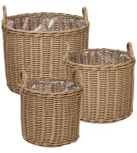 3 darabos fonott virágtartó szett PENDULA 33/37/45 cm Természetes PE Rattan