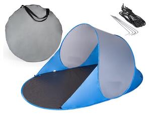 Önállóan felállítható strandernyő (Pop-Up), UV-védelemmel, összecsukható, 86x120x190, tartós anyagból, tárolóhuzattal, kék/szürke
