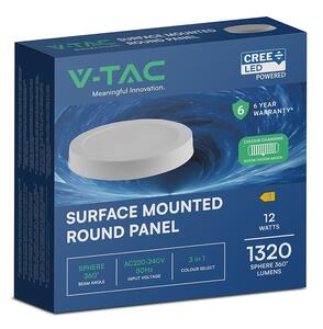 V-TAC CREE SMD felületre szerelhető, műanyag IP20, kerek LED panel 12W, CCT - SKU 78736