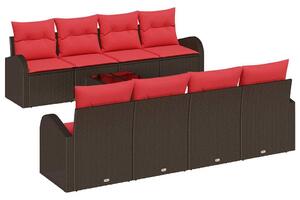 VidaXL Kanapé Szett párnával tárolóval 9 pcs Beige és Piros polirattan