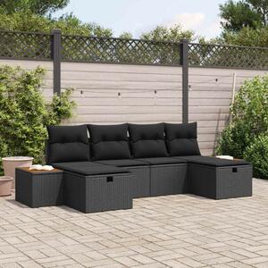 Kerti Kanapé Szett 6 pcs Fekete 55 x 62 x 69 cm Poli rattan