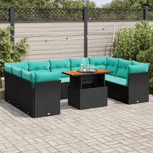 VidaXL 10 részes fekete polyrattan kerti ülőgarnitúra párnákkal