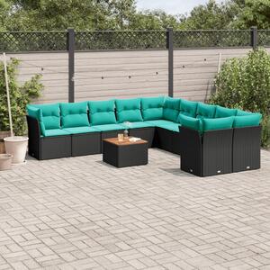 VidaXL 11 részes fekete polyrattan kerti ülőgarnitúra párnákkal