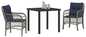 VidaXL Kert étkező szett párnával 3 pcs Szürke és fekete Rattan