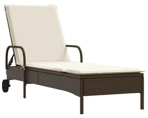 VidaXL Napozóágy Szett - 2 db, Barna Polyrattan, Párnával