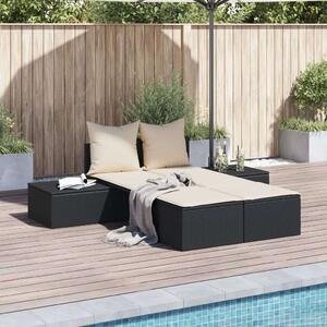 VidaXL Dupla Napozóágy - Fekete Polyrattan - 162cm