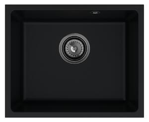 SINK Quality Mosogató minőségi Crypton 55, gránit konyhai mosogató 460x375x205 mm + fekete szifon, fekete, SKQ-CRY.C.1KBO.55.XB