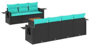 VidaXL 8 db fekete polyrattan kerti kanapégarnitúra párnákkal