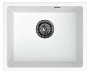 SINK Quality Mosogató Quality Crypton 55, konyhai gránit mosogató 460x375x205 mm + fekete szifon, fehér, SKQ-CRY.W.1KBO.55.XB