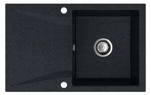 SINK Quality Mosogató Minőségi Obszidián, konyhai gránit mosogató 790x500x210 mm + króm szifon, fekete foltos-Brocade, SKQ-OBS.B.1KDO.X