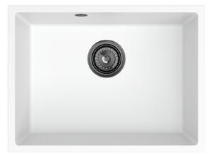 SINK Quality Mosogató Quality Crypton 60, konyhai gránit mosogató 535x400x205 mm + fekete szifon, fehér, SKQ-CRY.W.1KBO.60.XB