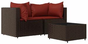 Polyrattan Kerti Ülőgarnitúra - 3 részes - Barna