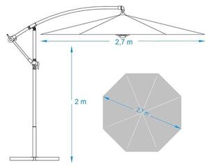 Függő napernyő, 2,7 m, piros