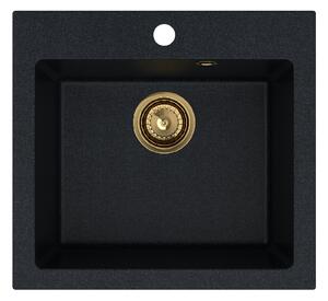 SINK Quality Mosogató minőségi Ferrum 50, konyhai gránit mosogató 490x450x195 mm + arany szifon, brokát, SKQ-FER.B.1K50.XG