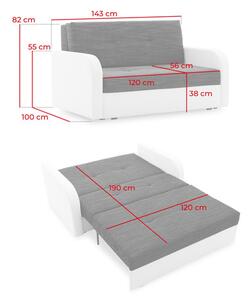 Szétnyitható kanapé FASO I 120 Fekete eko-bőr + Világosszürke