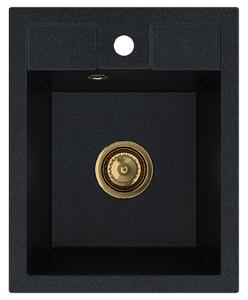 SINK Quality Mosogató Quality Ferrum 40, konyhai gránit mosogató 400x500x195 mm + arany szifon, fekete foltos-Brocade, SKQ-FER.B.1K40.XG