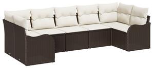 7 Darabos Kerti Sofa Szett Párnákkal Barna Poli Rattan