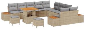 VidaXL Kerti Kanapé Szett párnával tárolóval 13 pcs Bézs Poli rattan