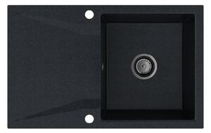 SINK Quality Mosogató Minőségi Obszidián, konyhai gránit mosogató 790x500x210 mm + fekete szifon, fekete foltos-Brocade, SKQ-OBS.B.1KDO.XB