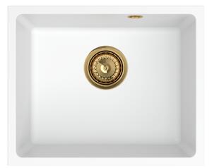 SINK Quality Mosogató minőségi Crypton 55, konyhai gránit mosogató 460x375x205 mm + arany szifon, fehér, SKQ-CRY.W.1KBO.55.XG