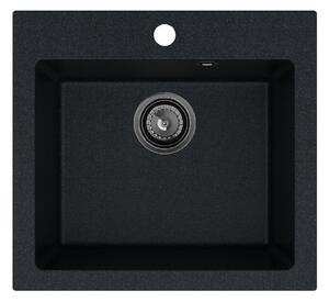 SINK Quality Mosogató Quality Ferrum 50, konyhai gránit mosogató 490x450x195 mm + fekete szifon, brokát, SKQ-FER.B.1K50.XB