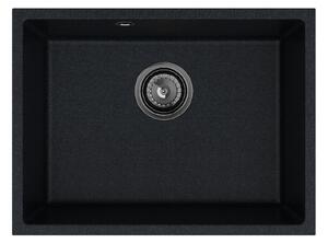 SINK Quality Mosogató Quality Crypton 60, konyhai gránit mosogató 535x400x205 mm + fekete szifon, fekete foltos, SKQ-CRY.B.1KBO.60.XB