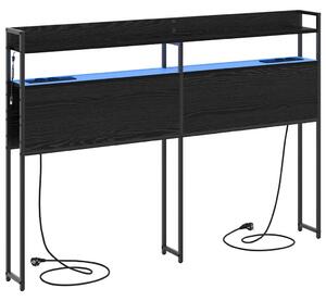 VidaXL Fejtámla LED -es lámpákkal polcokkal Musta tammi 140 cm Faanyag