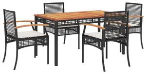 VidaXL 5 részes Kerti Étkezőgarnitúra - Polyrattan - Fekete