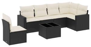 Polyrattan Kerti Ülőgarnitúra - 7 részes - Fekete