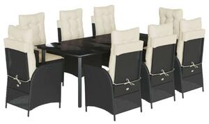 Polyrattan Kerti Étkezőgarnitúra - 9 részes - Fekete