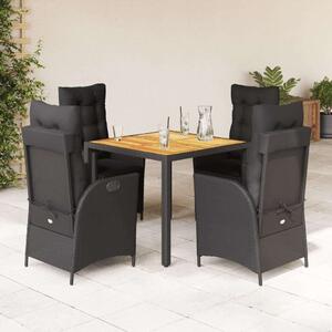 VidaXL 5 részes Kerti Étkezőgarnitúra - Fekete Polyrattan