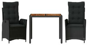 VidaXL Kerti Étkezőgarnitúra - 3 részes - Fekete Polyrattan