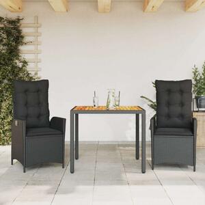 VidaXL Kerti Étkezőgarnitúra - 3 részes - Fekete Polyrattan
